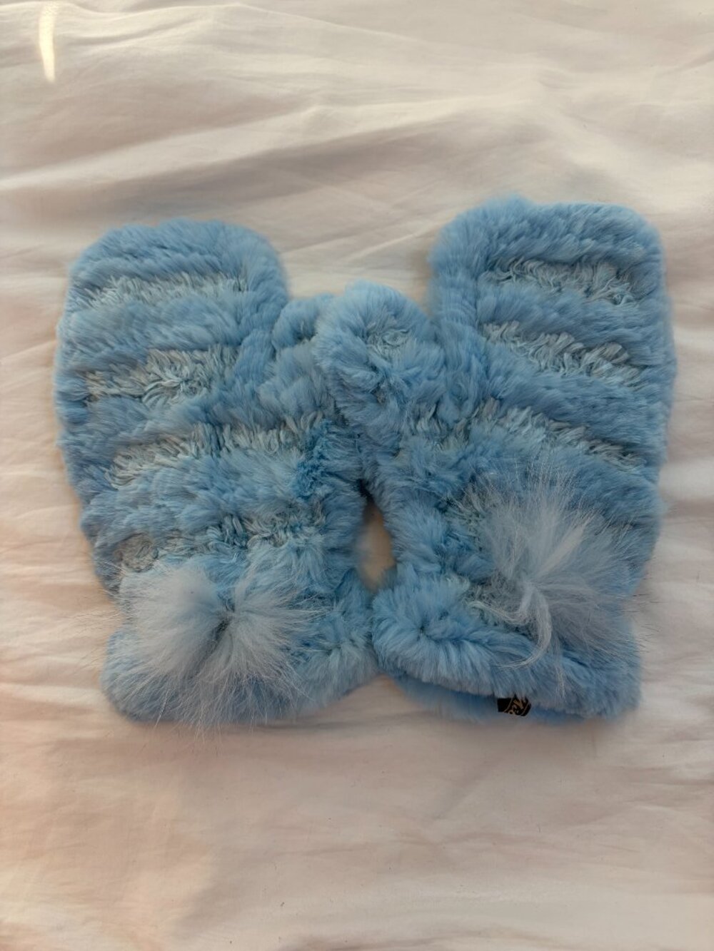 Mitchie's Light Blue 100% Rabbit Fur Fluffy Winter Mittens